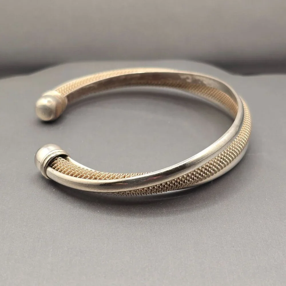 Sterling Silver Mesh Cuff Bracelet 7.5" Twisted Triple 925 Band Statement 33g - Picture 6 of 11